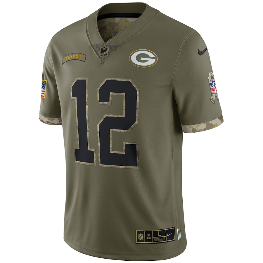 Aaron Rodgers Green Bay Packers 2022 Salute To Service Limited Jersey - Olive